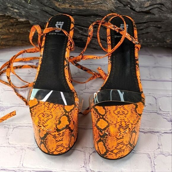 Shane Justin Anaconda Exotic Dancer Gladiator Platform Stripper Heel Neon Orange - Picture 6 of 14